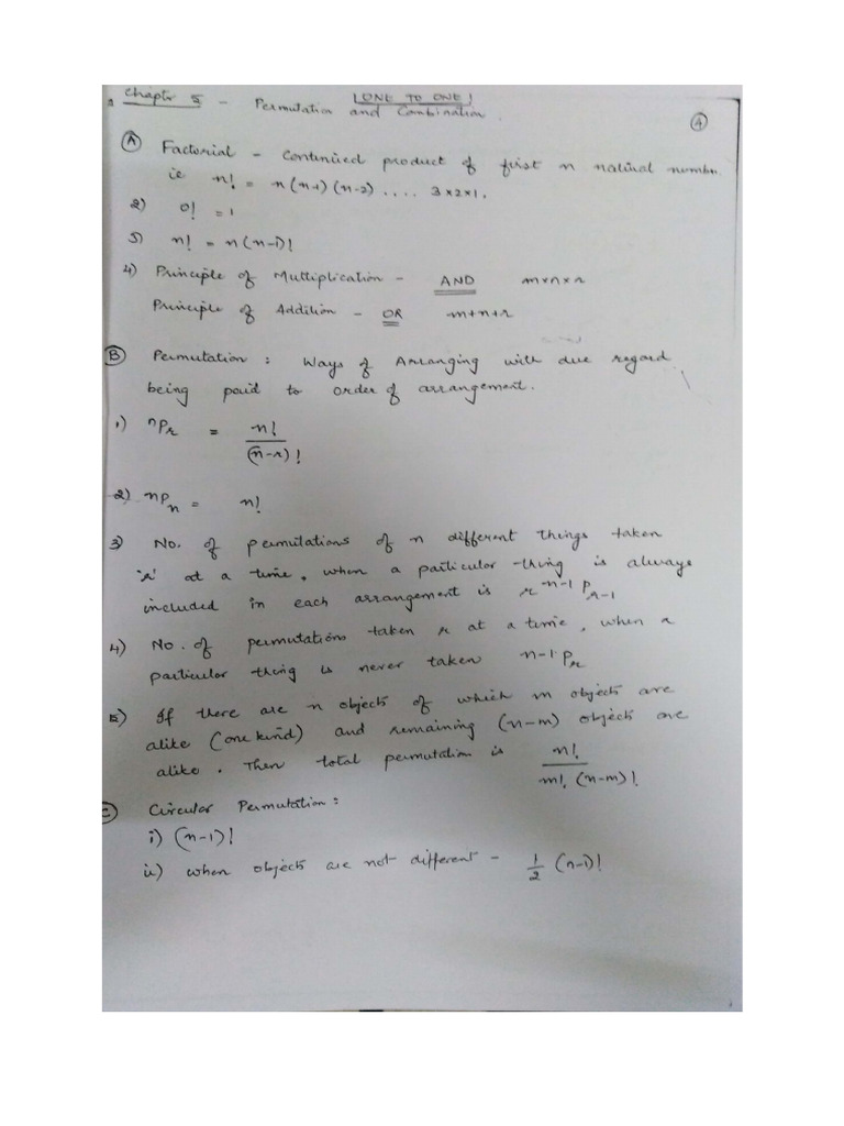 Handwritten Notes on Permutations & Combinations | PDF