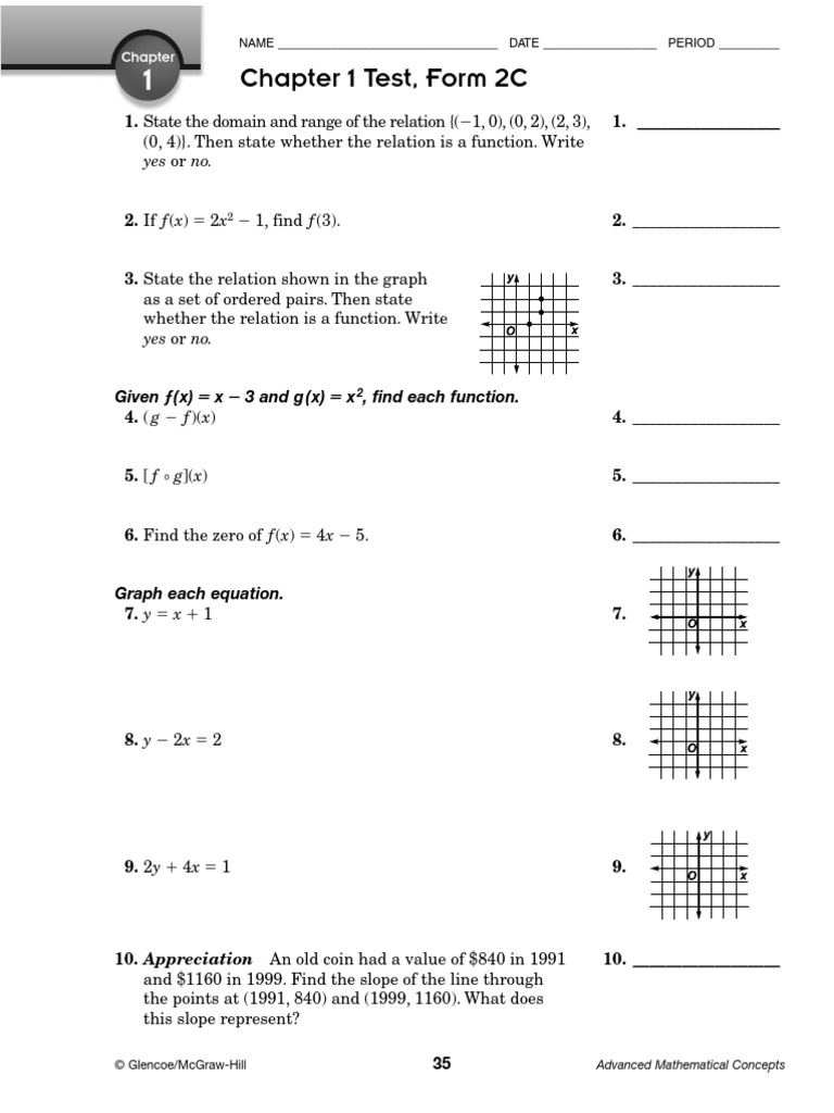Precal Ch01 Test 2c | PDF | Function (Mathematics) | Chess Theory