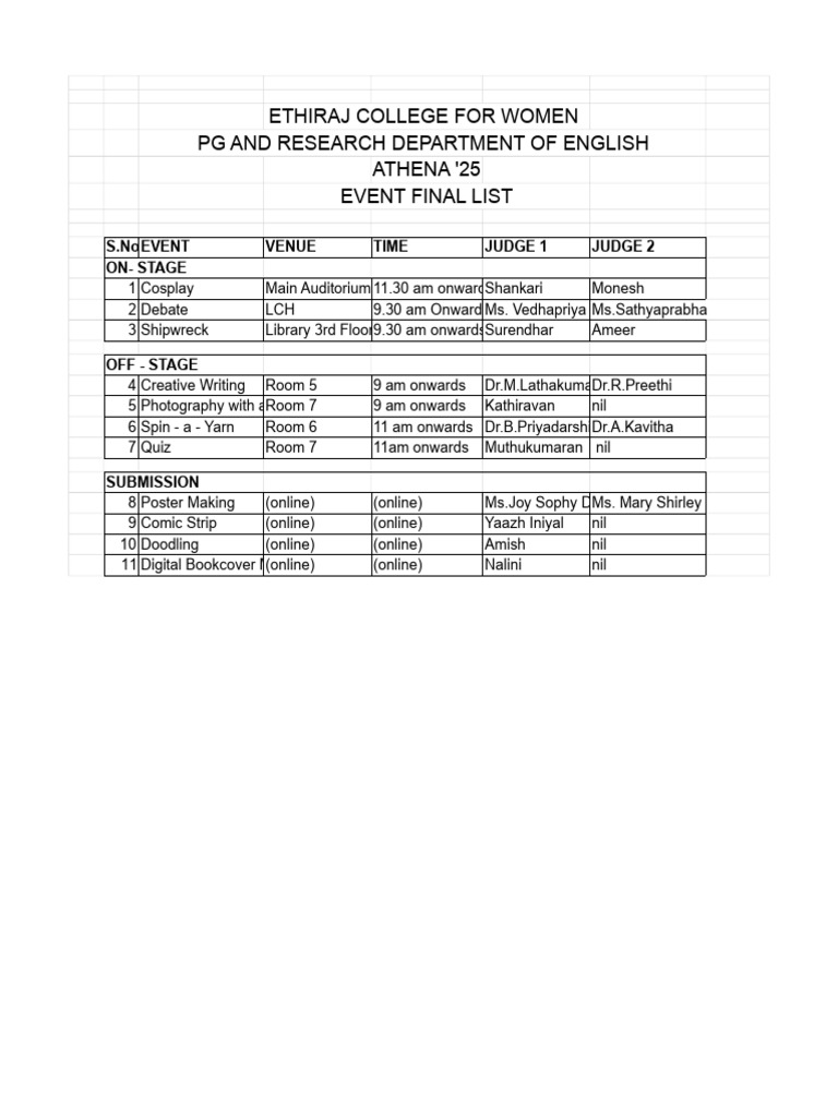 Athena '25 Event Schedule and Details | PDF