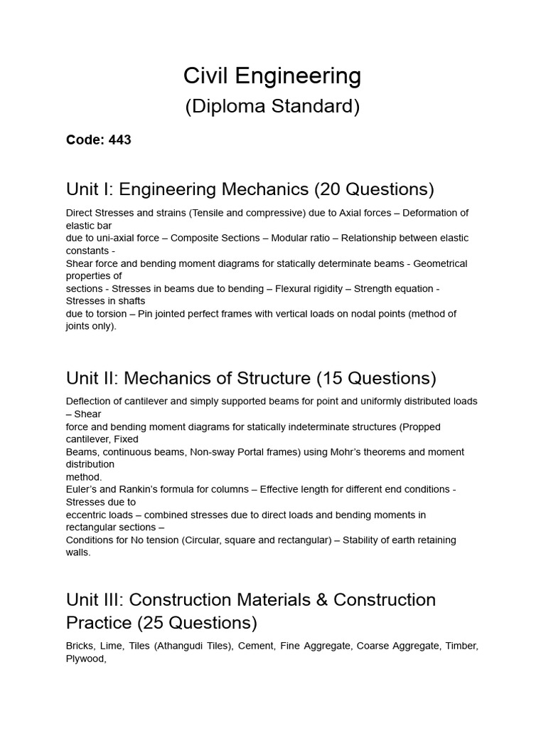 Civil Engineering Diploma Curriculum Overview | PDF | Beam (Structure ...