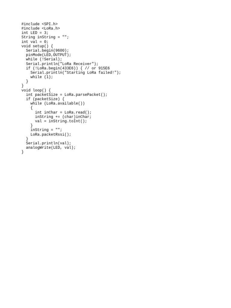 LoRa Receiver Code for Arduino | PDF