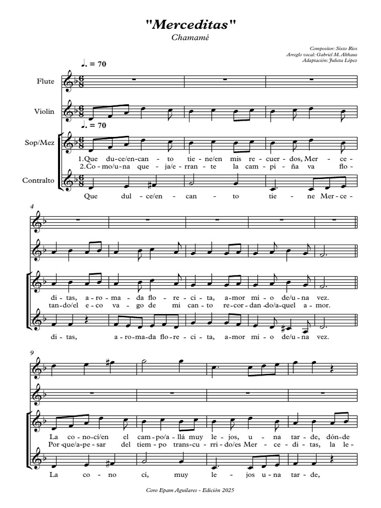 Merceditas SA FL VL Partitura Completa | PDF