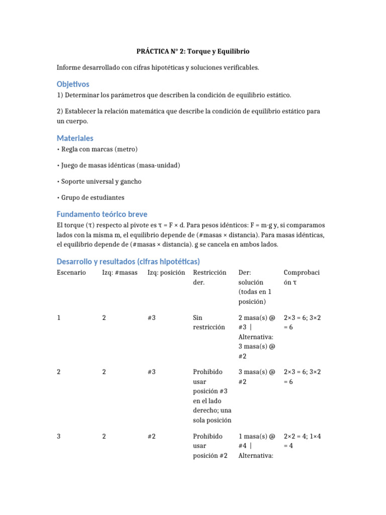 Torque y Equilibrio Estático en Masa | PDF | Esfuerzo de torsión | Masa