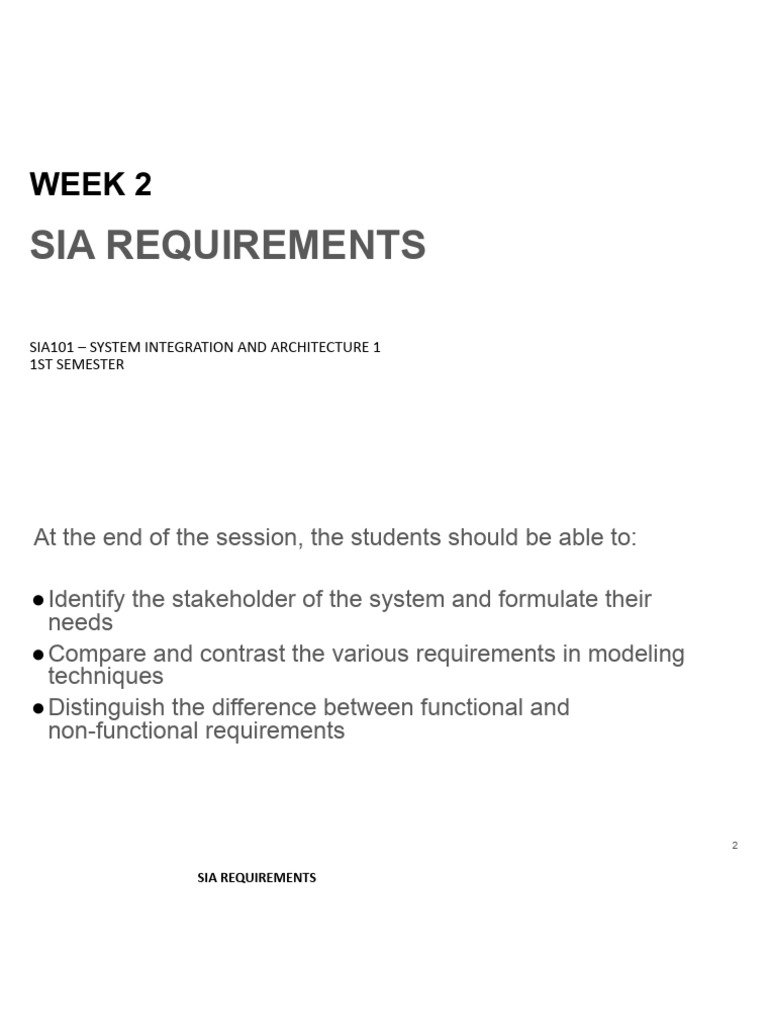 SIA101 WEEK 2 SIA Requirements | PDF | System | Systems Architecture