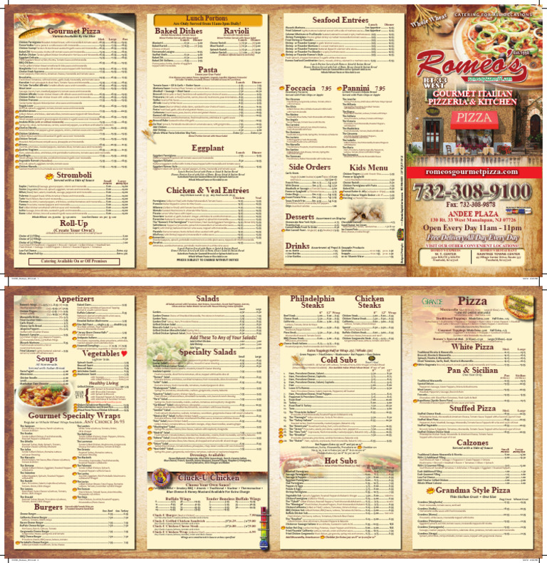 Romeo's Gourmet Pizza Menu | PDF | Italian Cuisine | Pasta