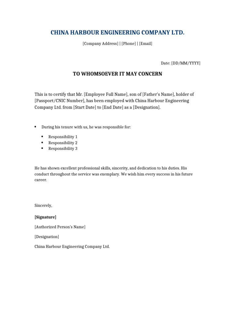 Experience Letter Template for Employees | PDF