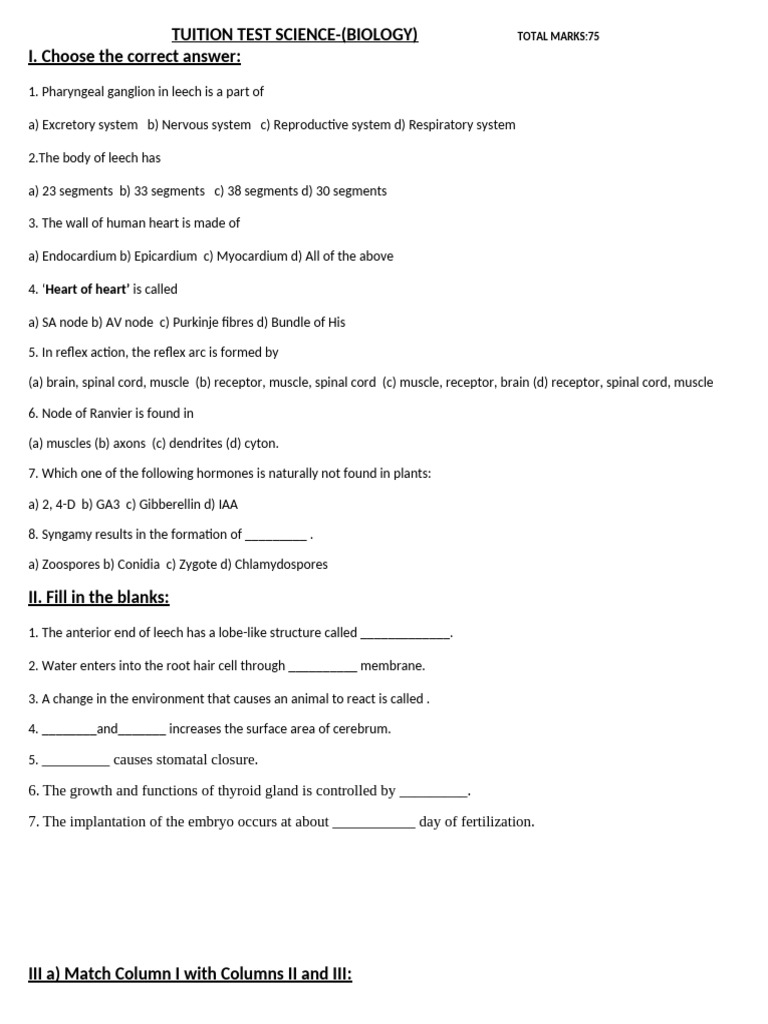 Biology Tuition Test Questions | PDF | Heart | Muscle