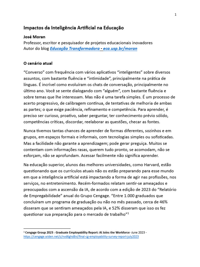 Impactos da IA na Educação Atual | PDF | Aprendizado | Inteligência ...