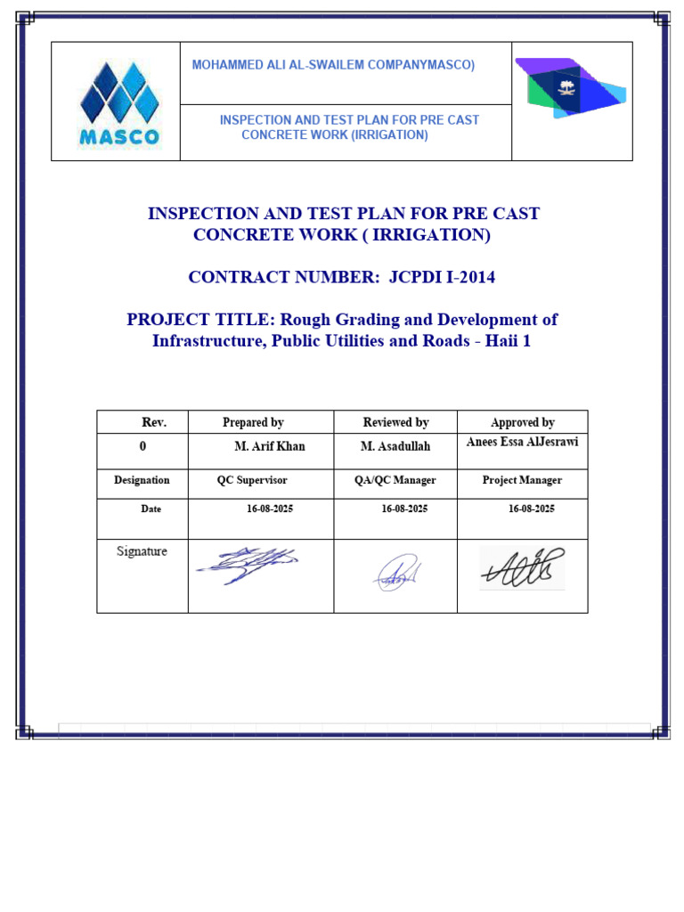 Precast Concrete Inspection Plan | PDF | Concrete | Precast Concrete