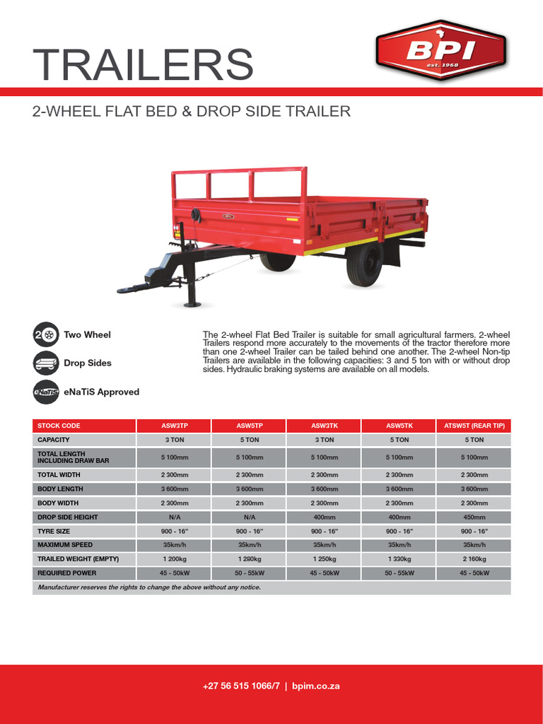 BPI 2 Wheel Flat Bed and Drop Side Trailer | PDF