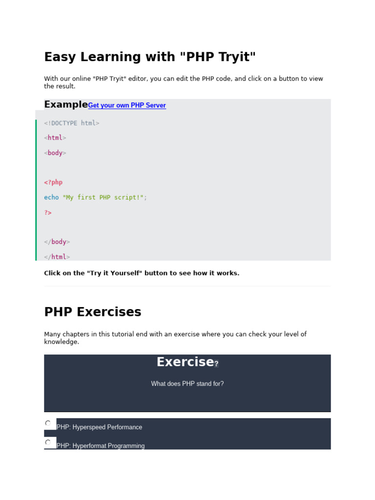PHP Tryit: Interactive Learning Tool | PDF