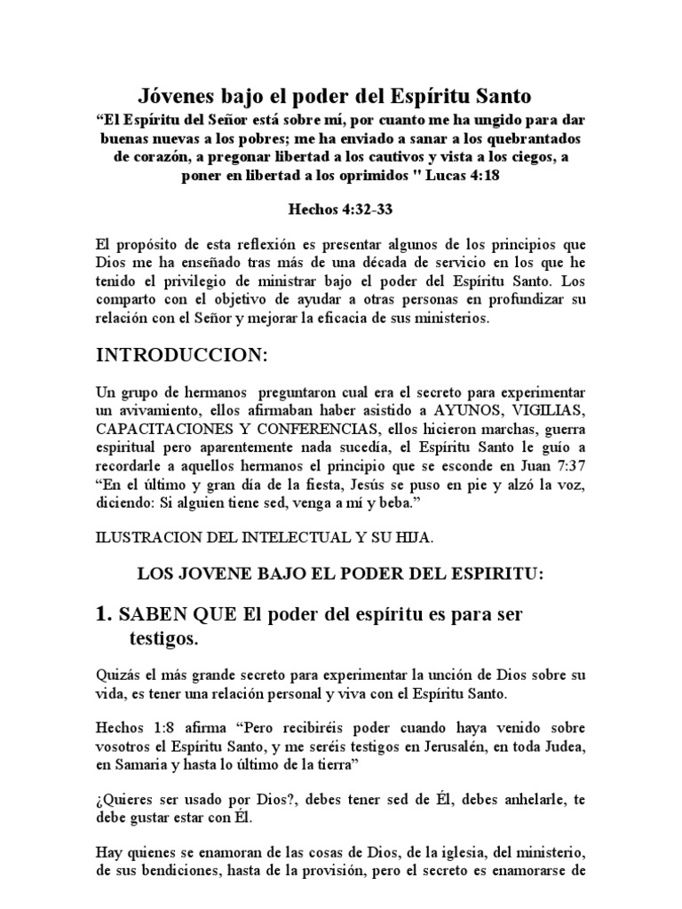 Jóvenes y el Poder del Espíritu Santo | PDF | Oración | espíritu Santo