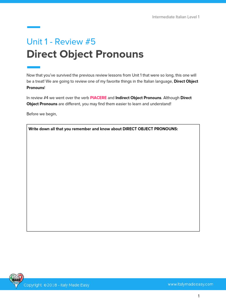 Understanding Italian Direct Object Pronouns | PDF | Grammatical Number ...