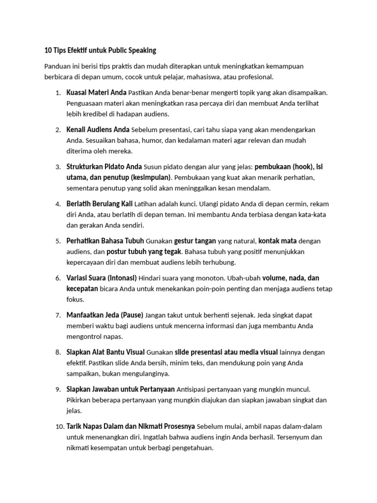 10 Tips Jitu Public Speaking Efektif | PDF
