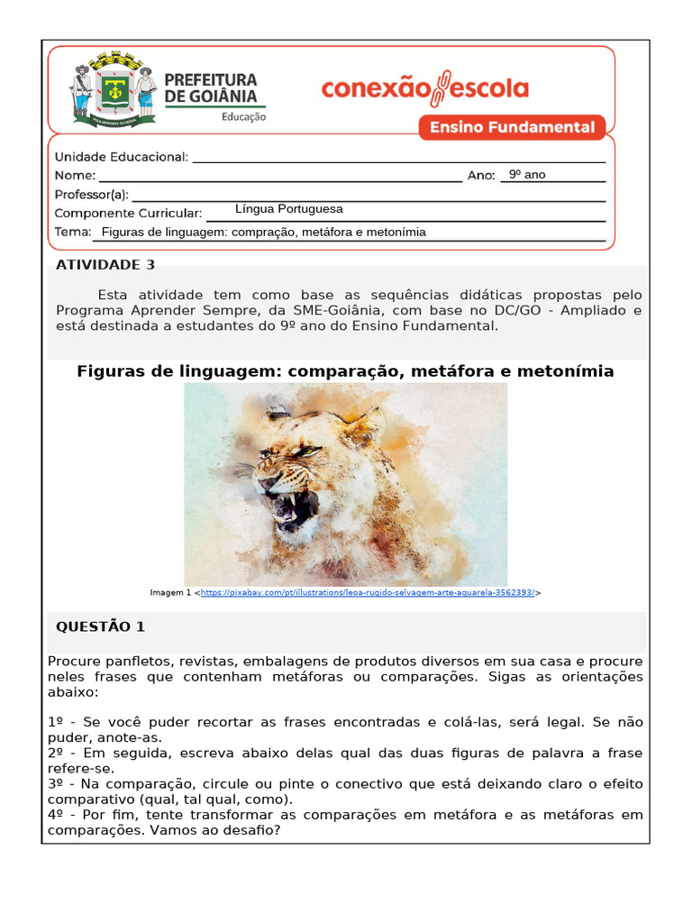 Atividade sobre Comparação e Metáfora | PDF | Metáfora | Amor