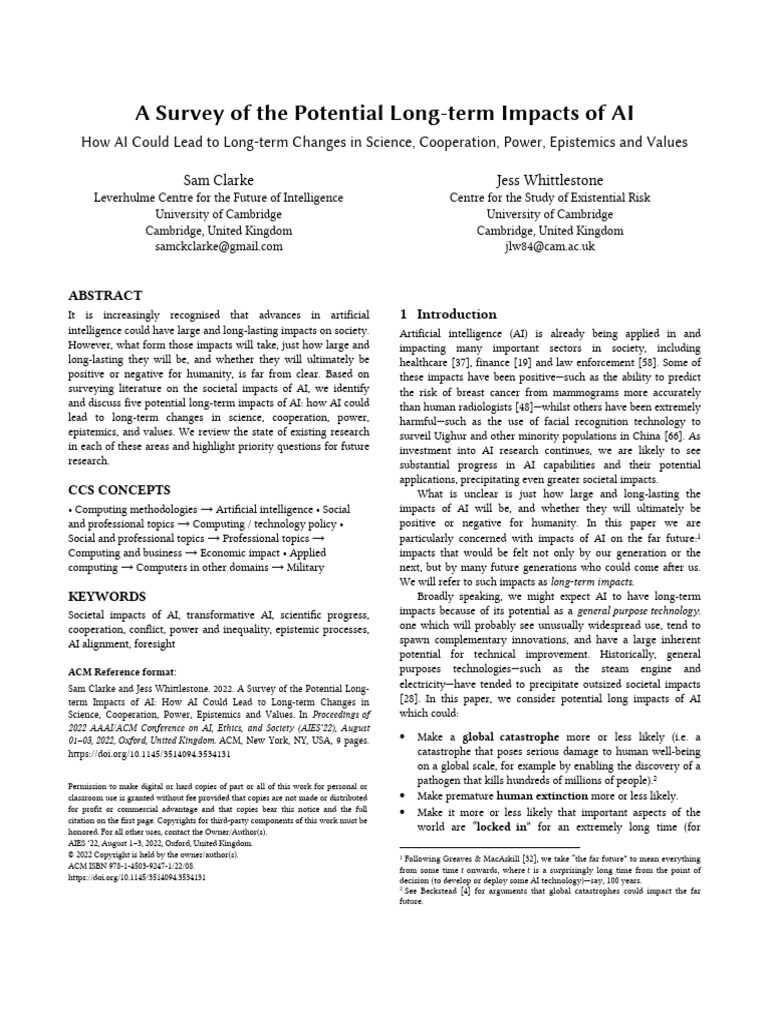 Long-term Impacts of AI on Society | PDF | Artificial Intelligence ...