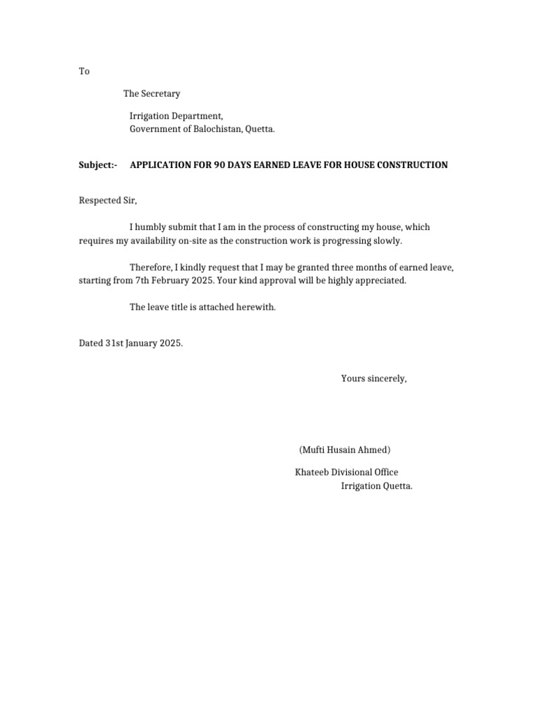 Leave Application for House Construction | PDF