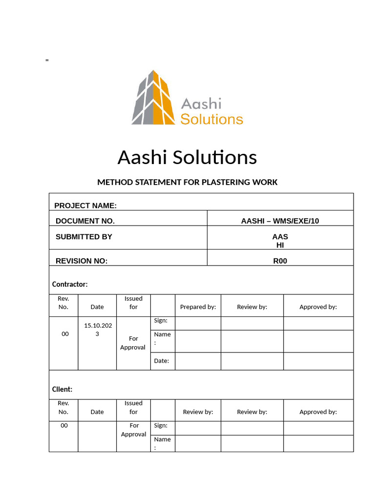 Plastering Work Method Statement | PDF | Plaster | Concrete