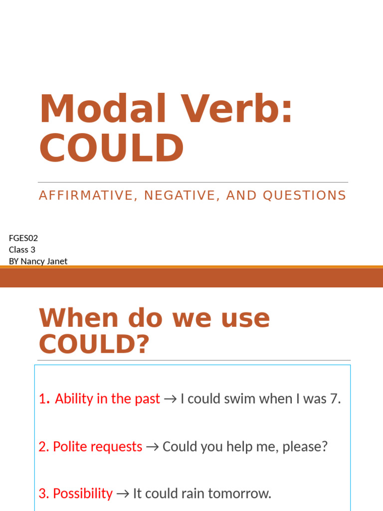 FGES02 UNIT 1-Could Modal Verb Lesson | PDF