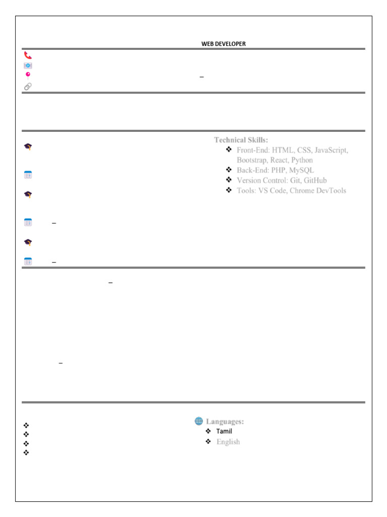 Web Developer Resume: Skills & Projects | PDF | Java Script | Bootstrap ...