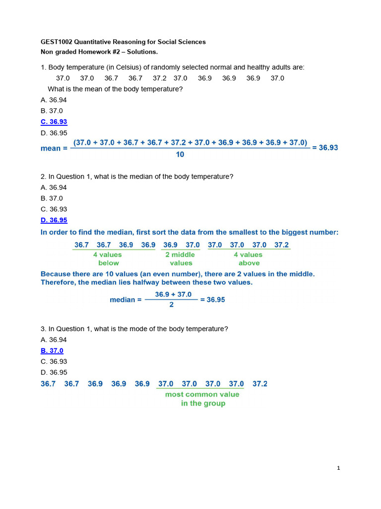 Quantitative Reasoning Homework Solutions | PDF | Experiment | Sampling ...