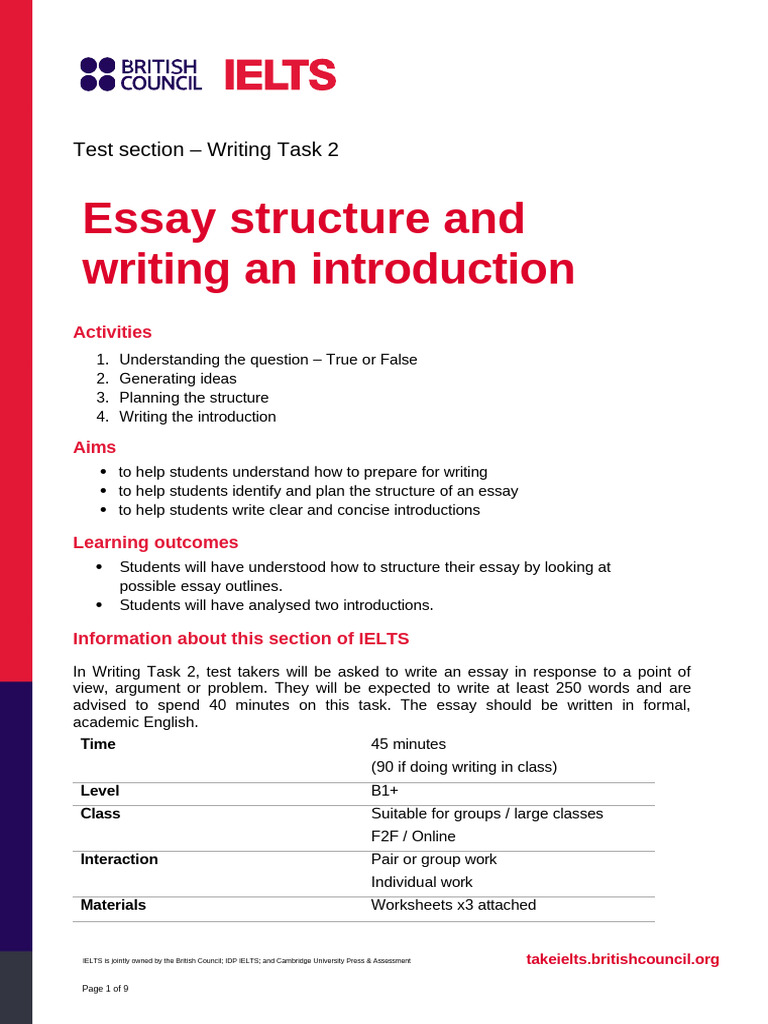 Writing Task 2 Essay Structure and Writing An Introduction 0 | PDF ...