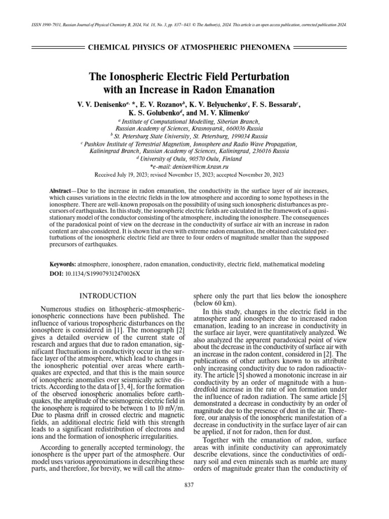 Ionospheric Electric Field Changes from Radon | PDF | Ionosphere ...