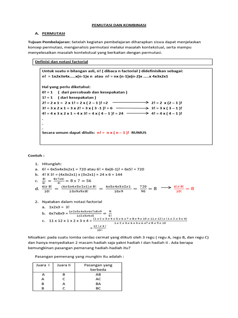 Permutasi dan Kombinasi dalam Matematika | PDF