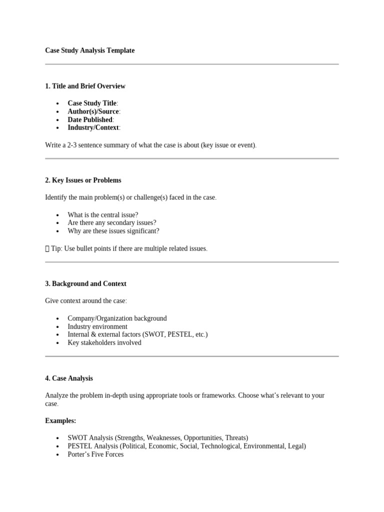 Case Study Analysis Template Guide | PDF