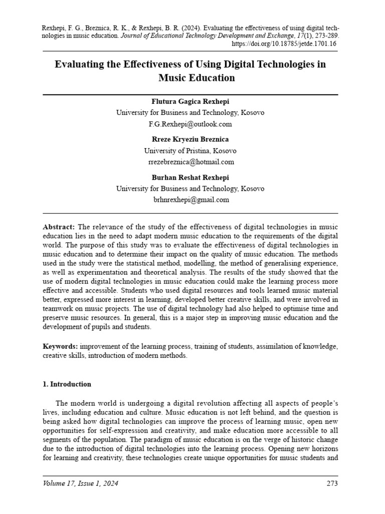Digital Technologies in Music Education | PDF | Learning | Music Education