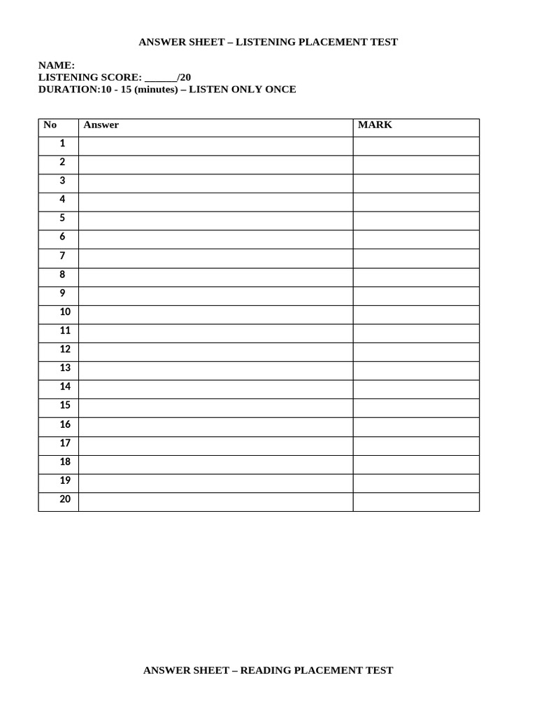 Answer Sheet - LRW | PDF