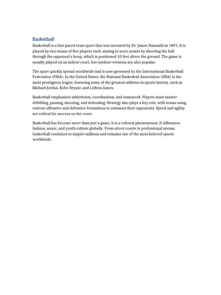 Overview of Basketball Sport | PDF