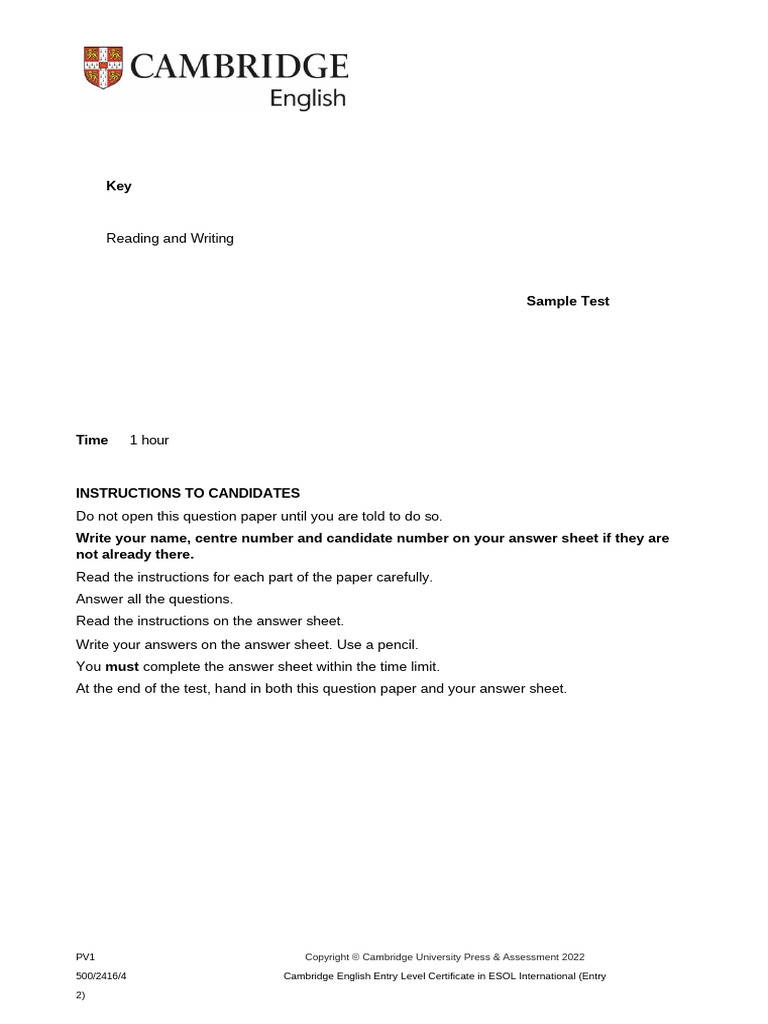 Cambridge ESOL Entry Level Test Guide | PDF | Dances | Ballet