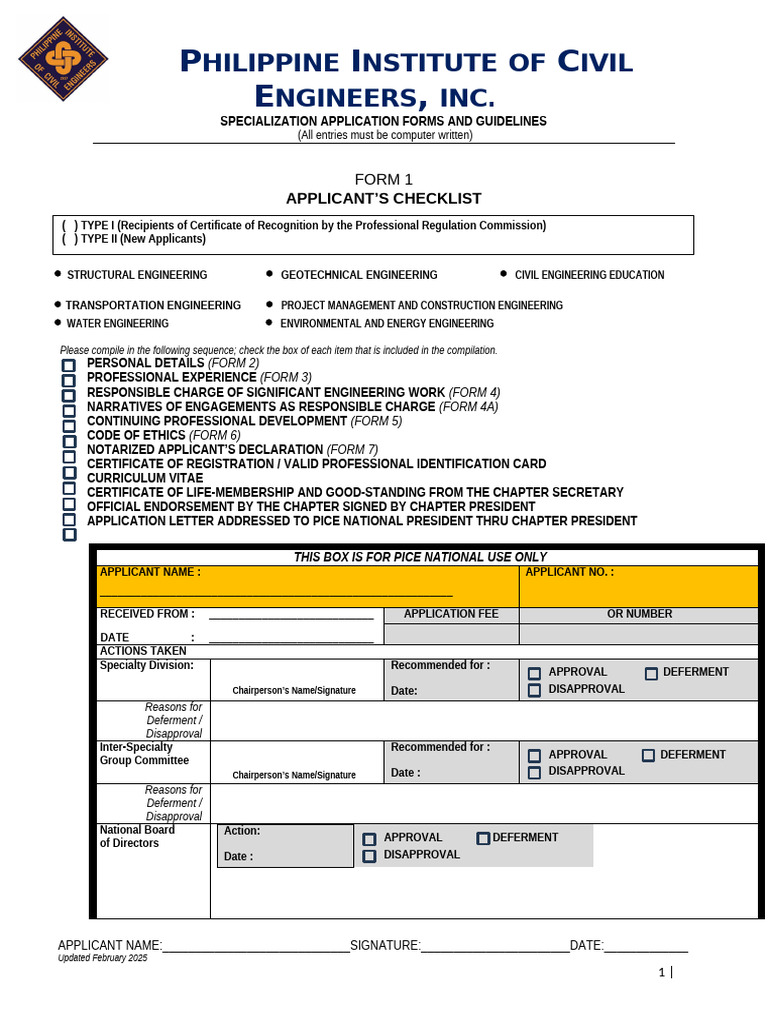 PICE Specialization Application Guidelines | PDF | Engineering | Civil ...