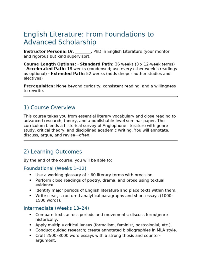 Advanced English Literature Course Overview | PDF | Poetry