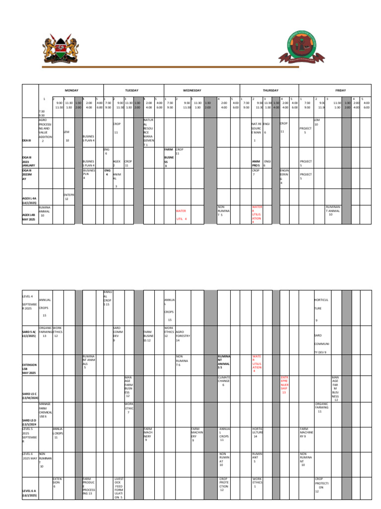 Agriculture Timetable for 2025 | PDF | Agriculture | Food Industry