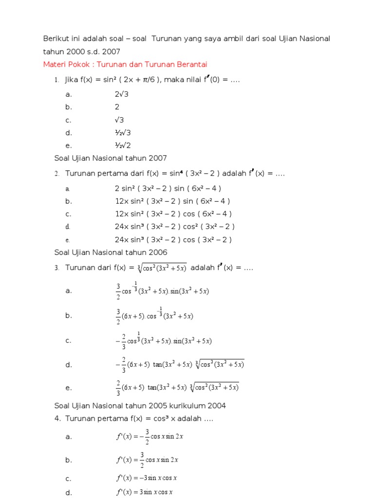 Soal Turunan