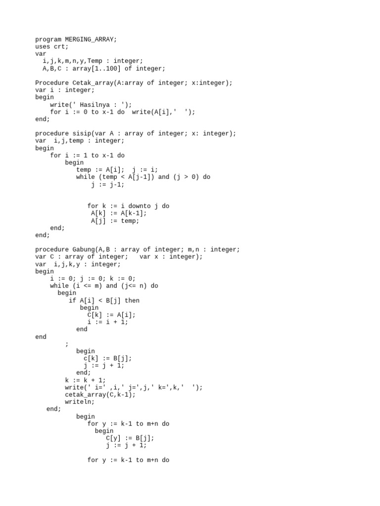 Merging Two Arrays in Pascal Code | PDF