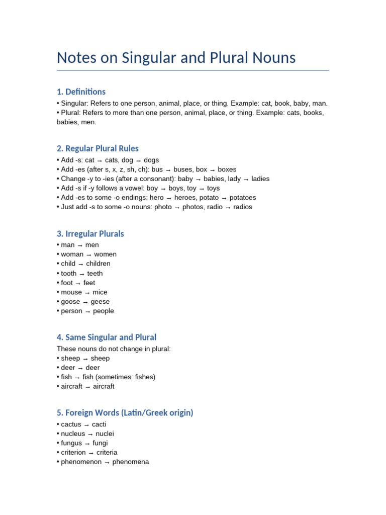 Singular and Plural Noun Guide | PDF