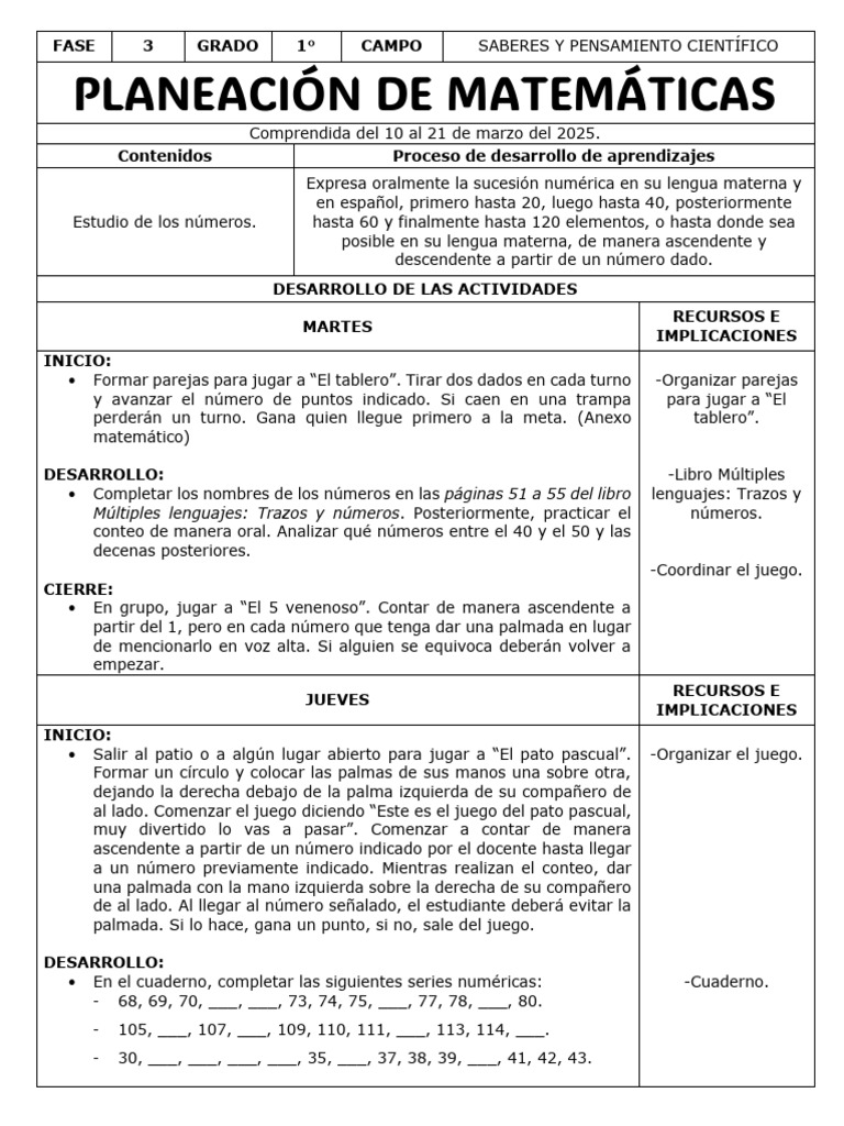 Planeación de Matemáticas Primer Grado Semana 24 Pronalees Xochitl Cruz ...