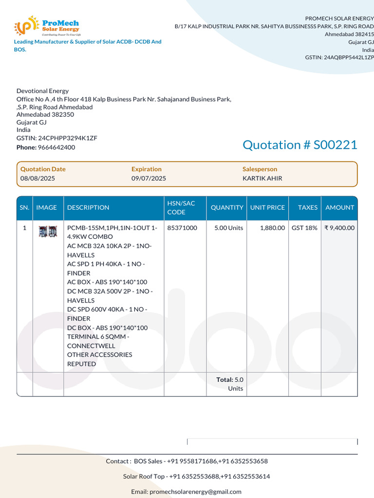 Solar Equipment Quotation S00221 | PDF | Payments | Government Of India