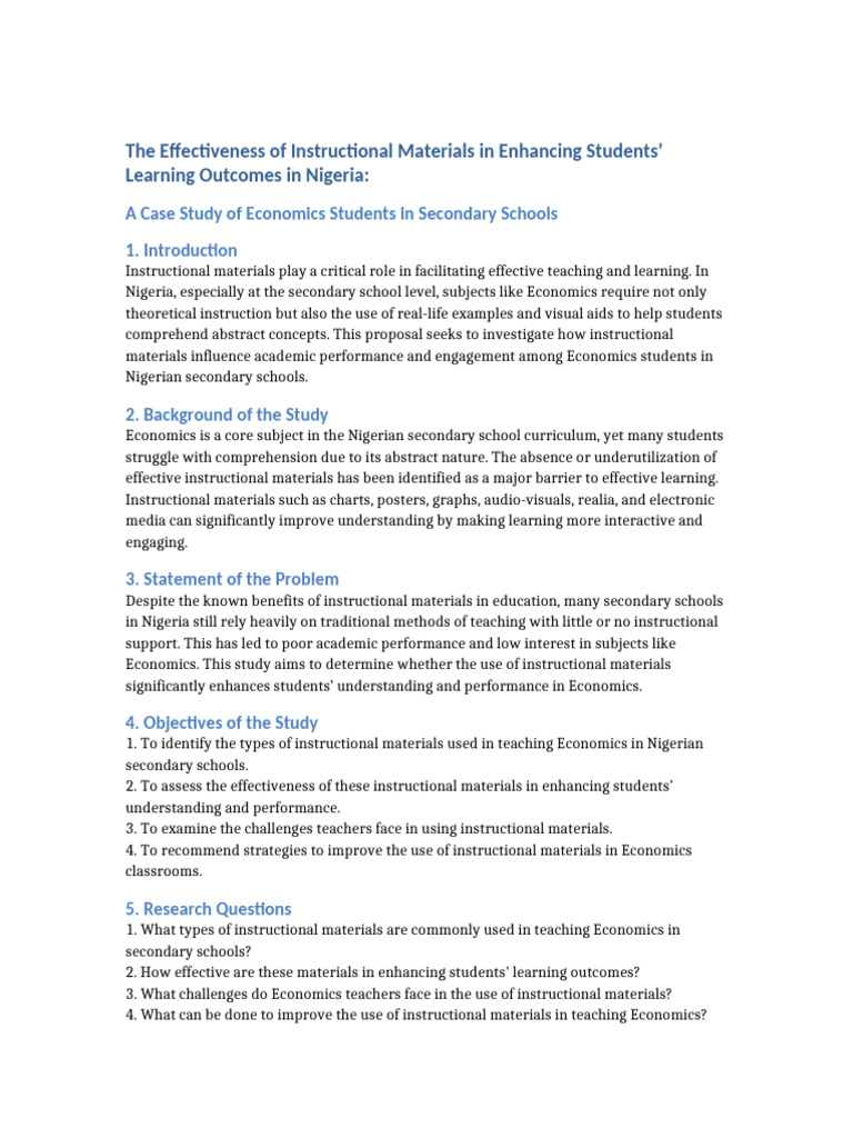 Impact of Instructional Materials on Economics Learning in Nigeria ...