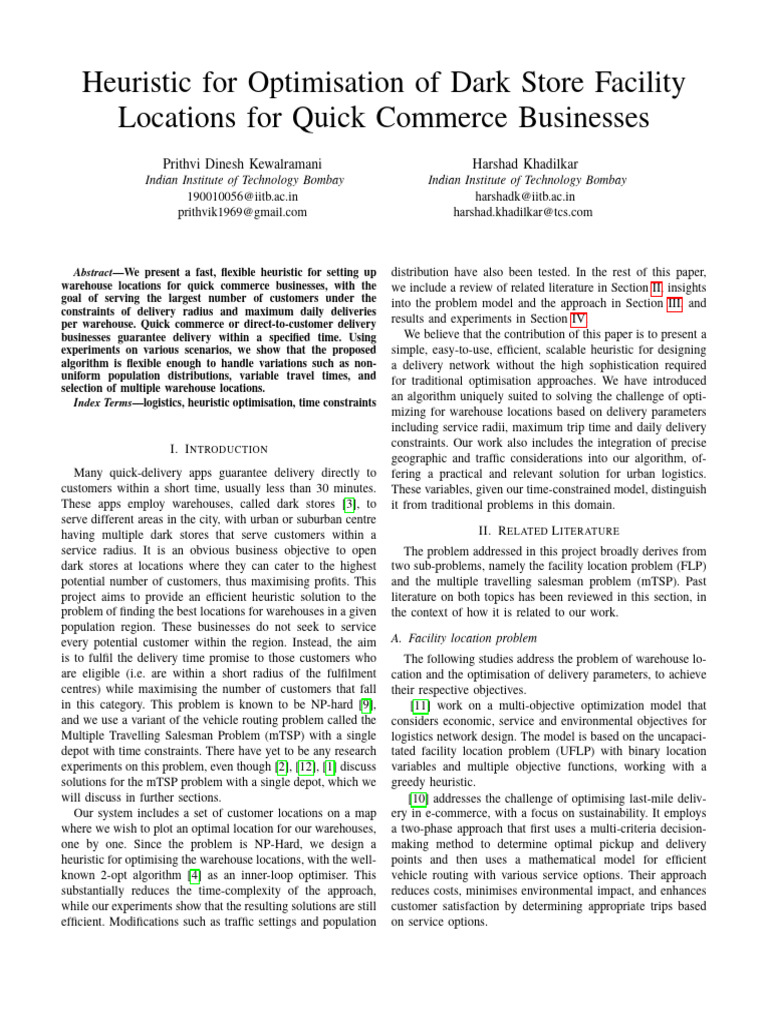 Optimizing Dark Store Locations for Quick Commerce | PDF | Mathematical ...