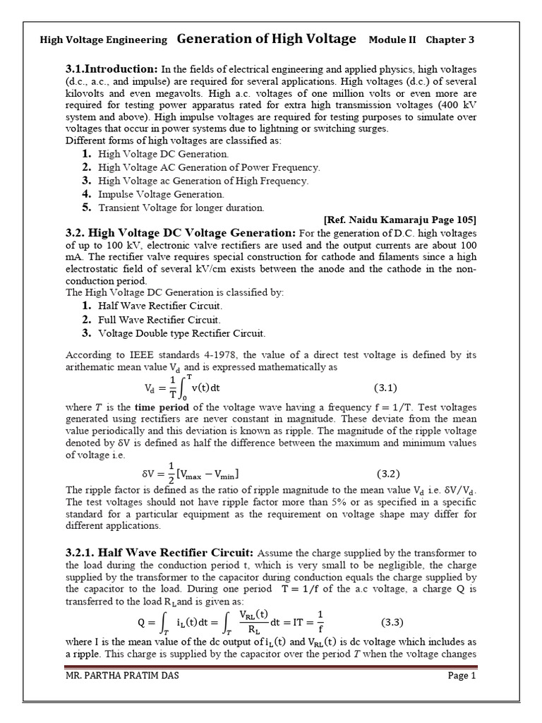 High Voltage Generation Techniques | PDF | Rectifier | Transformer