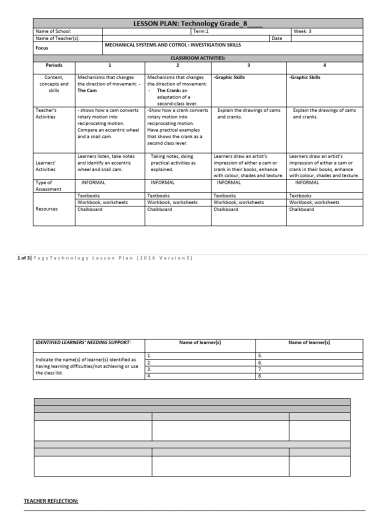 Grade 8 Mechanical Systems Lesson Plan | PDF | Lesson Plan | Teachers