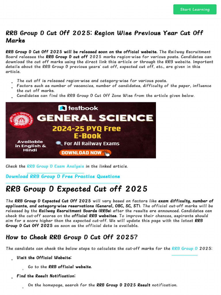 Rrb Group D Cut Off 2025 Region Wise Previous Year Cut Off Marks Pdf