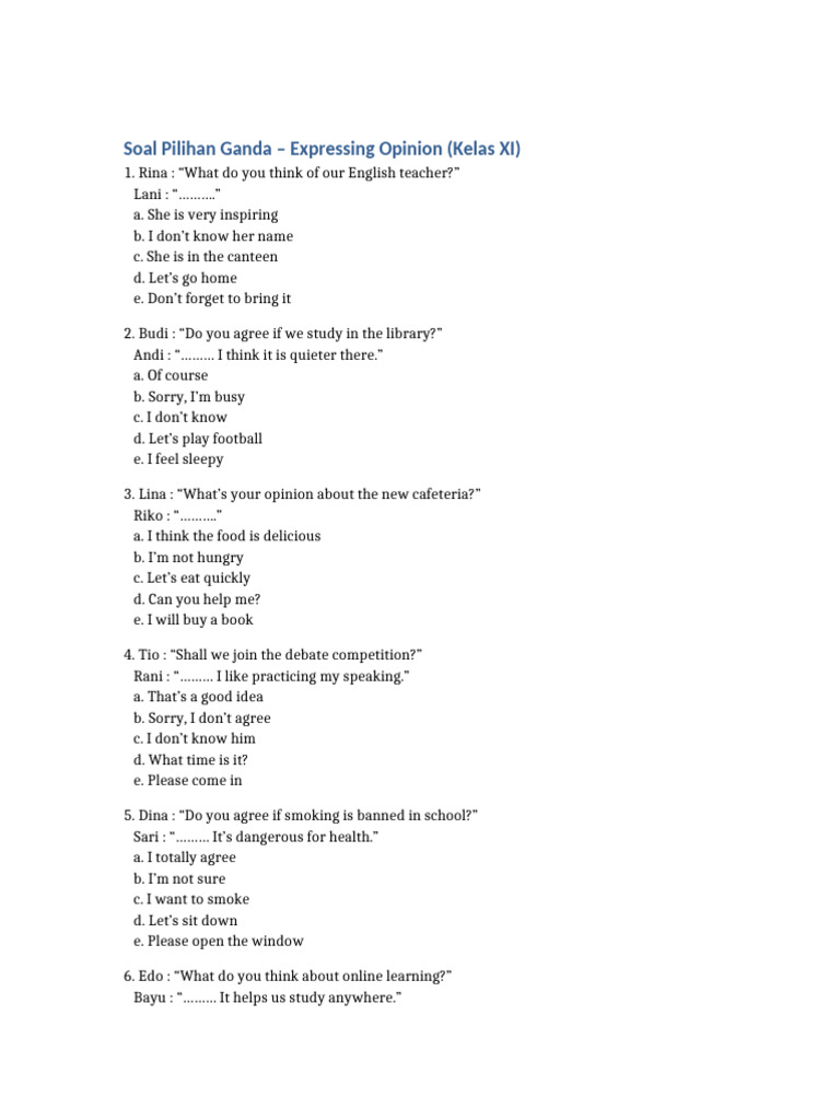 Opinion Expression Exercises for XI Grade | PDF