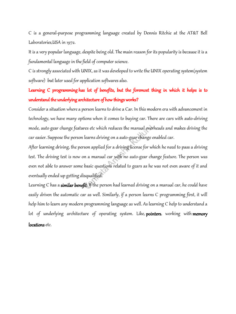 Overview of C Programming Language | PDF | Operating System | Computer ...