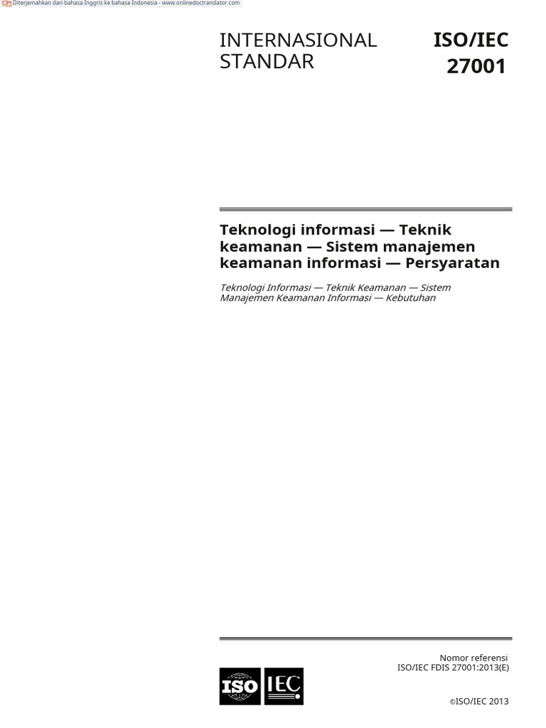 Panduan ISO/IEC 27001:2013 Indonesia | PDF