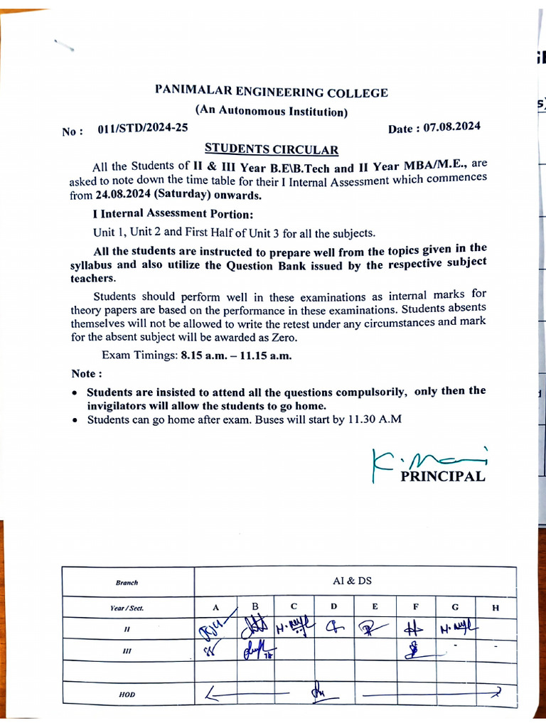 1st Internal Assessment - Circular | PDF